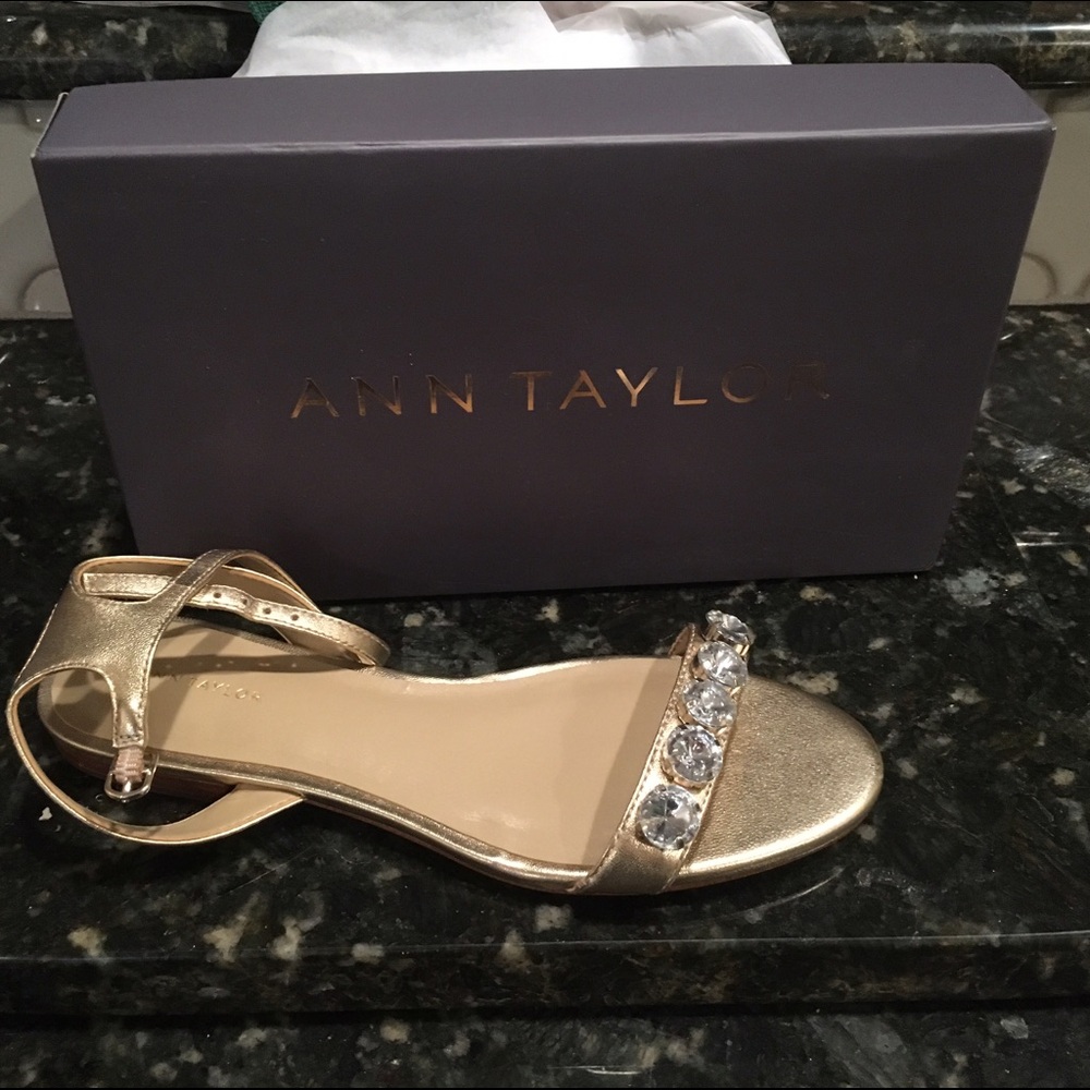 Ann Taylor Metallic Sandals with Jewel Accents